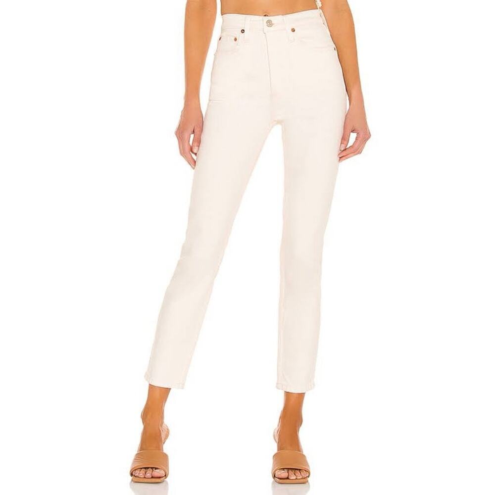 Redone‎ 90s High Rise Crop Jeans Button Fly Size 26 Vintage White